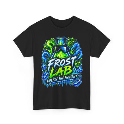 Frost Lab Tee — “Freeze the Moment” Neon Science Graphic Shirt