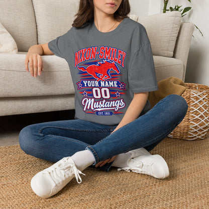 Customizable Mustang Team T-Shirt — 'Nixon-SMiley' Personalized Jersey Tee