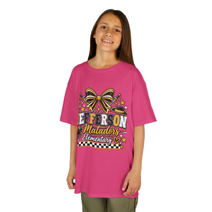 Jefferson Matadors Elementary Kids T-Shirt — School Spirit Bow & Mascot Tee