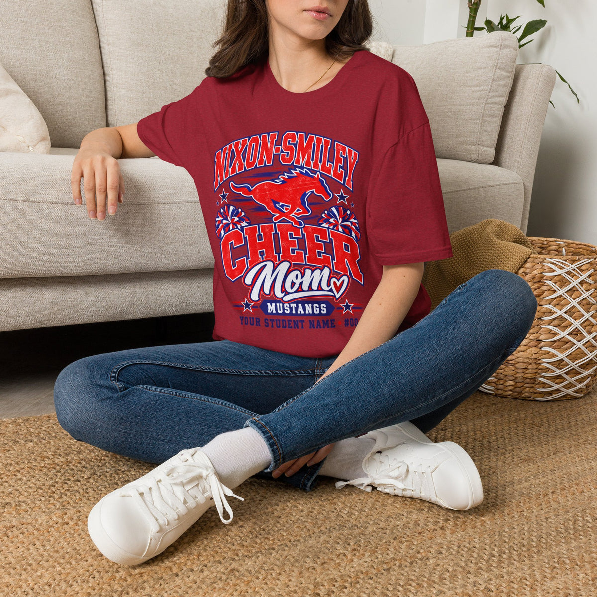 Nixon-Smiley Mustangs Cheer Mom T-Shirt — Personalized School Spirit Tee