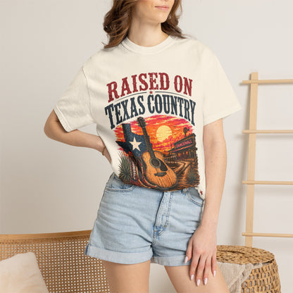 Raised on Texas Country T-Shirt — Gonzales TX Vintage Guitar Sunset Tee