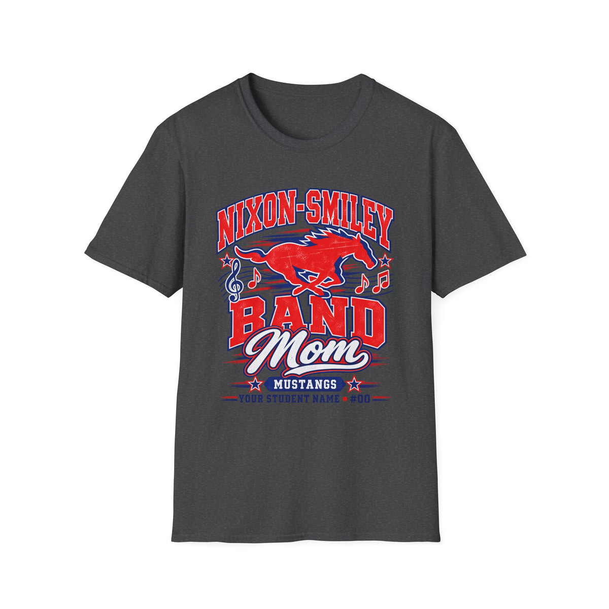 Mustangs Band Mom T-Shirt — Nixon-Smiley Band Support Tee