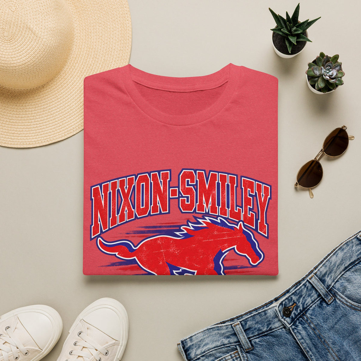 Nixon-Smiley Mustangs Tee — Retro School Mascot T-Shirt
