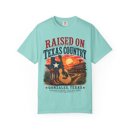 Raised on Texas Country T-Shirt — Gonzales TX Vintage Guitar Sunset Tee