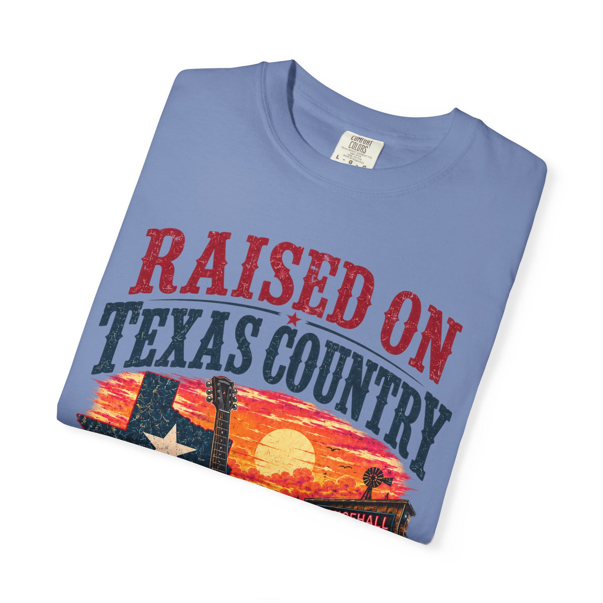 Raised on Texas Country T-Shirt — Gonzales TX Vintage Guitar Sunset Tee