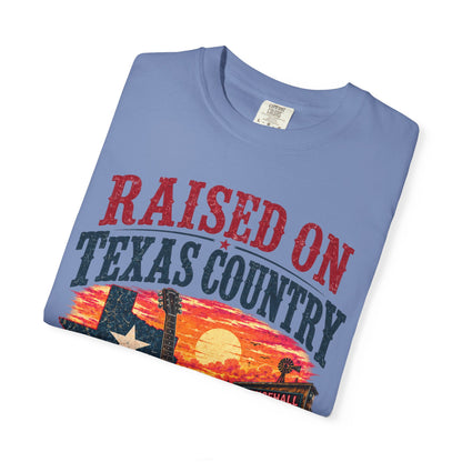 Raised on Texas Country T-Shirt — Gonzales TX Vintage Guitar Sunset Tee