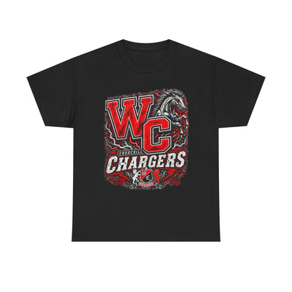 Chargers WC Mascot T-Shirt — Bold Red & Black School Spirit Tee