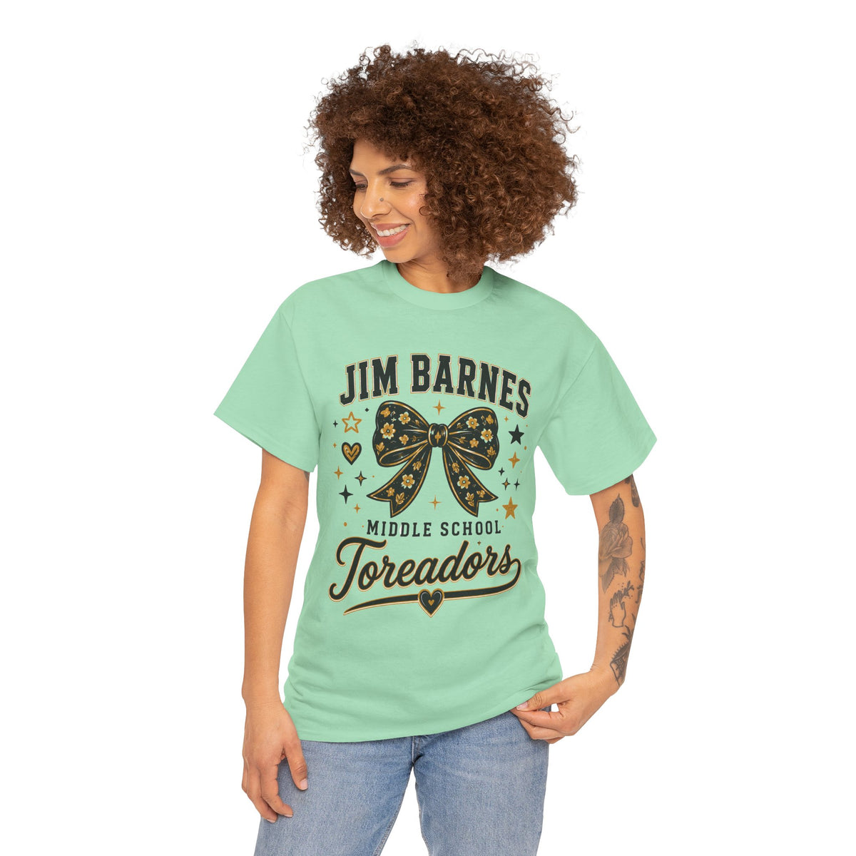 T-Shirt — Jim Barnes Middle School Toreadors Cheer Bow Design