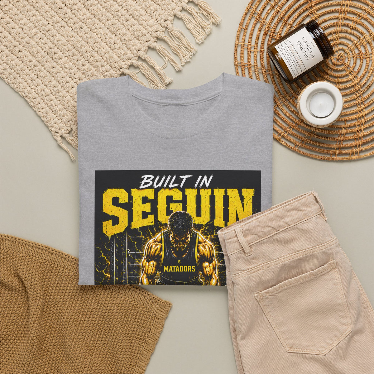 Seguin Powerlifting T-Shirt — "Built in Seguin" Matadors Gym Tee