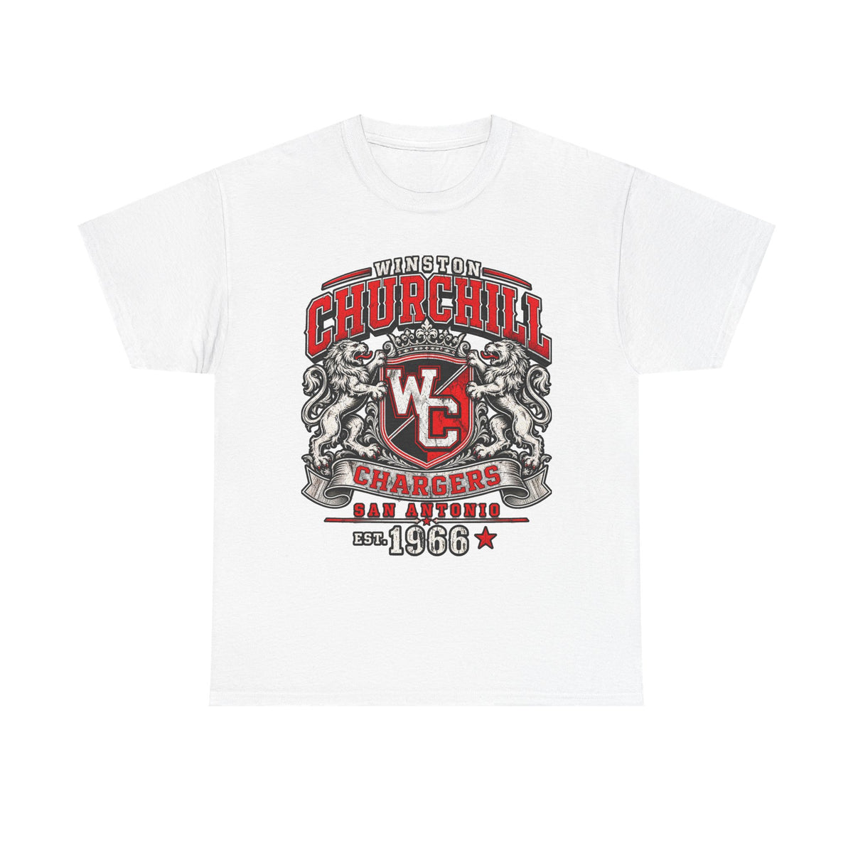 Churchill Chargers Vintage Crest T-Shirt — Winston Churchill 1966 School Spirit Tee