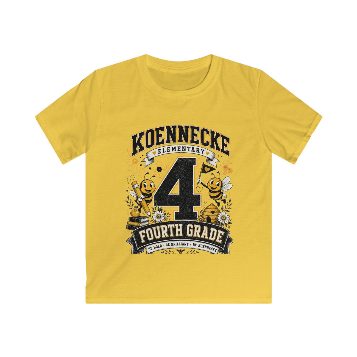 Koennecke Elementary Fourth Grade Kids T‑Shirt — '4 Fourth Grade' Bee School Tee