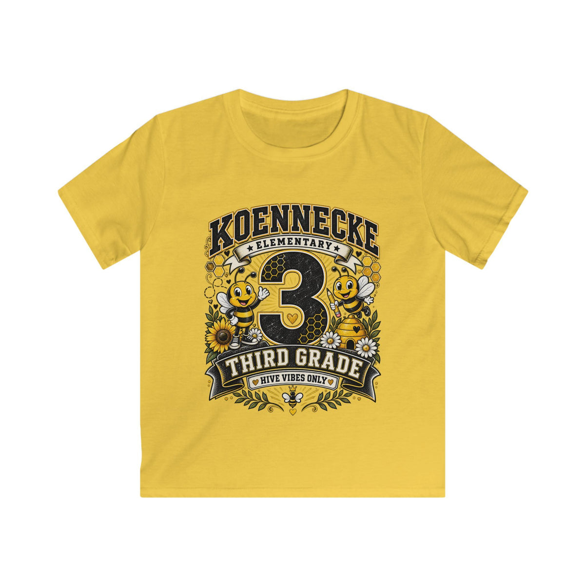Third Grade Kids Tee - Koennecke Elementary 3rd Grade Sunflower Bee School Shirt