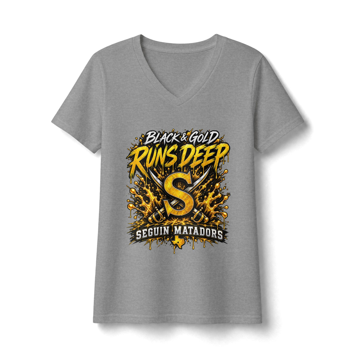 Seguin Matadors "Black & Gold Runs Deep" V-Neck Tee