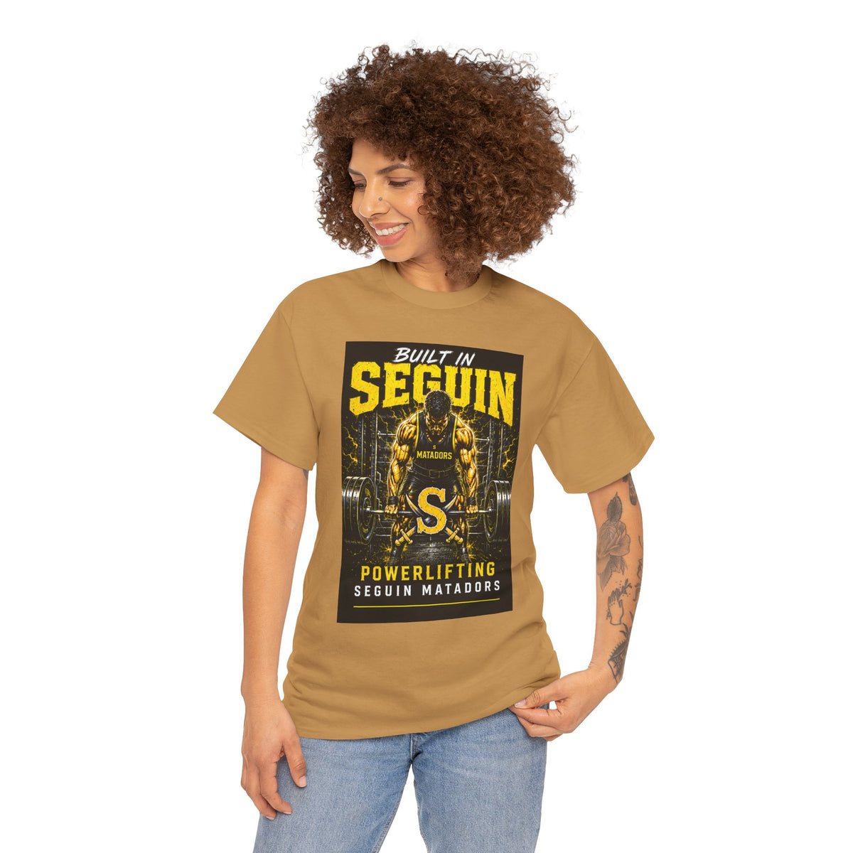 Seguin Powerlifting T-Shirt — "Built in Seguin" Matadors Gym Tee