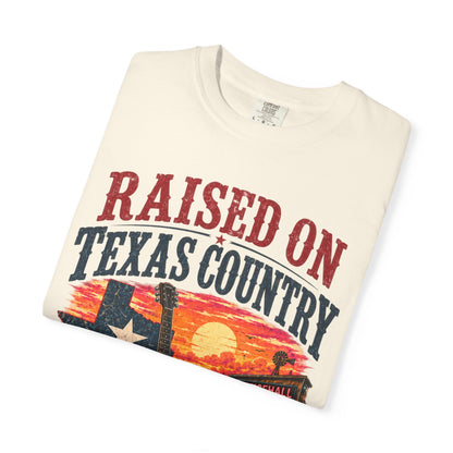 Raised on Texas Country T-Shirt — Gonzales TX Vintage Guitar Sunset Tee