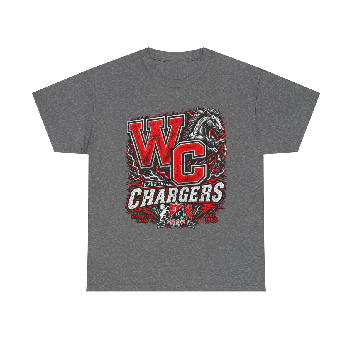 Chargers WC Mascot T-Shirt — Bold Red & Black School Spirit Tee