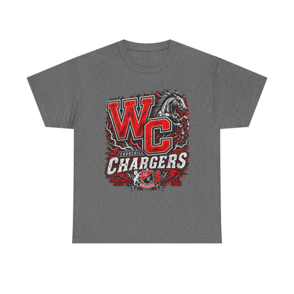 Chargers WC Mascot T-Shirt — Bold Red & Black School Spirit Tee