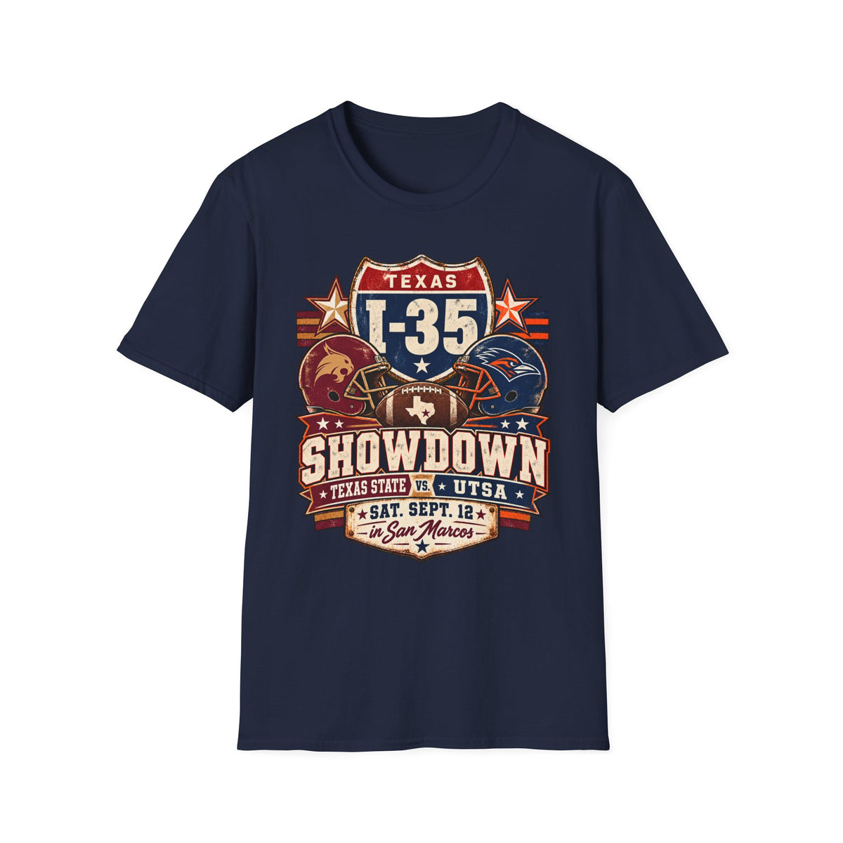 I-35 Texas Showdown Football T-Shirt – Texas State vs UTSA Game Day Tee