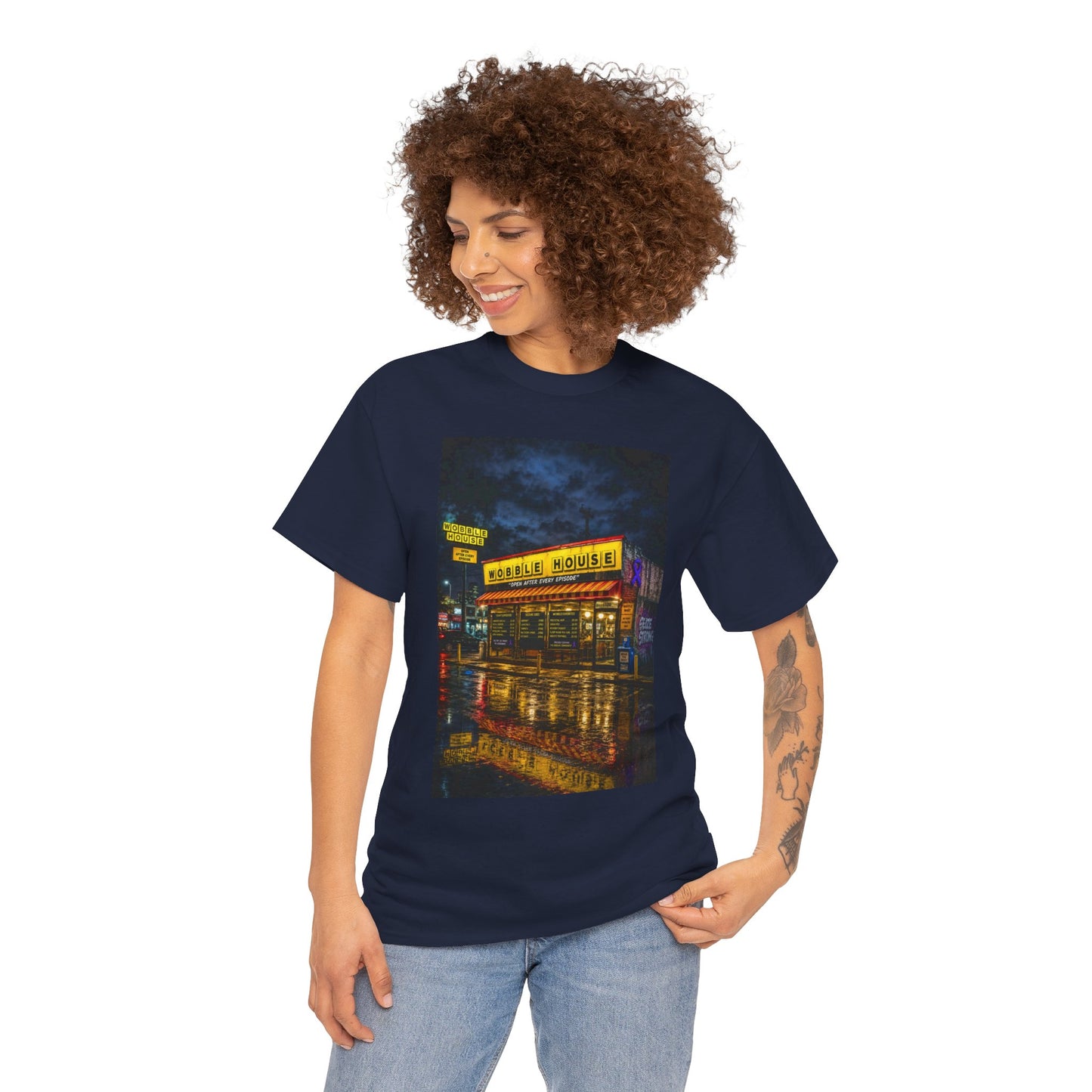 Diner Neon Night T-Shirt — Retro Rainy Cityscape Graphic Tee