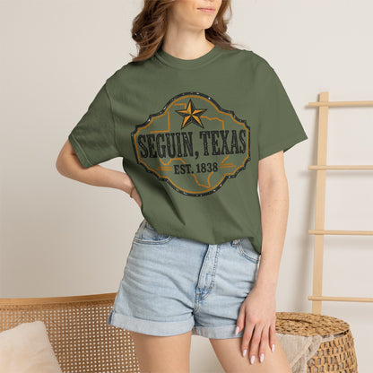 Seguin, Texas Vintage Badge T-Shirt — Est. 1838 Cotton Tee