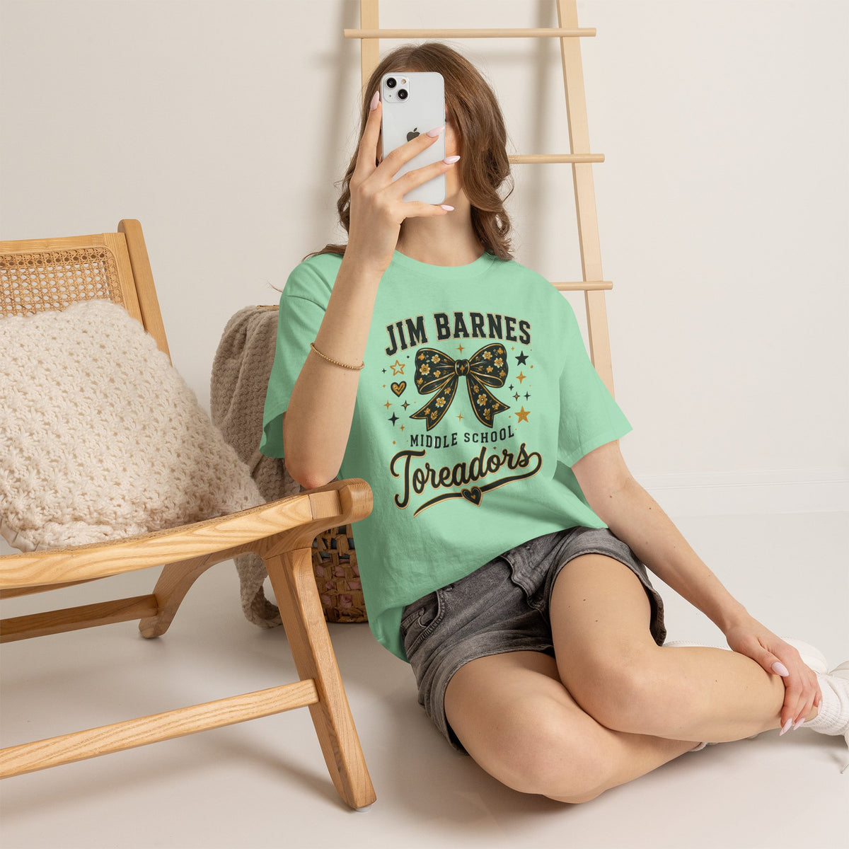 T-Shirt — Jim Barnes Middle School Toreadors Cheer Bow Design