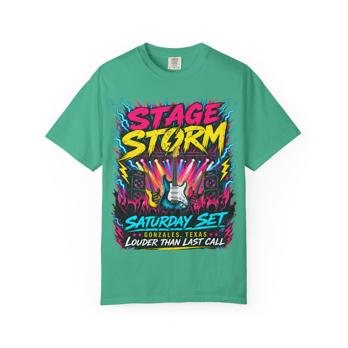 Stage Storm Rock Band T-Shirt — "Stage Storm" Guitar Concert Graphic Tee
