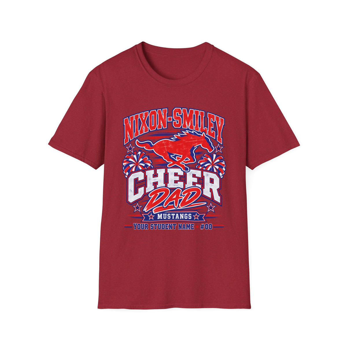 Nixon-Smiley Mustangs Cheer Dad T-Shirt — School Spirit Fan Tee