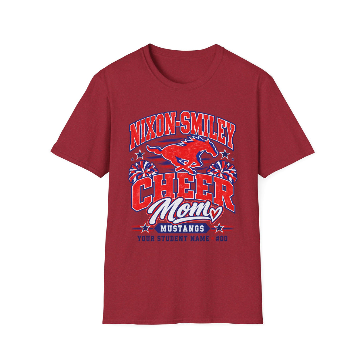 Nixon-Smiley Mustangs Cheer Mom T-Shirt — Personalized School Spirit Tee