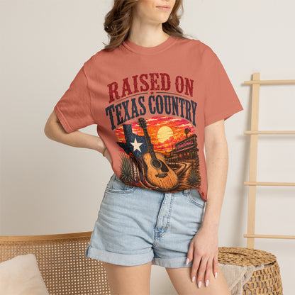 Raised on Texas Country T-Shirt — Gonzales TX Vintage Guitar Sunset Tee