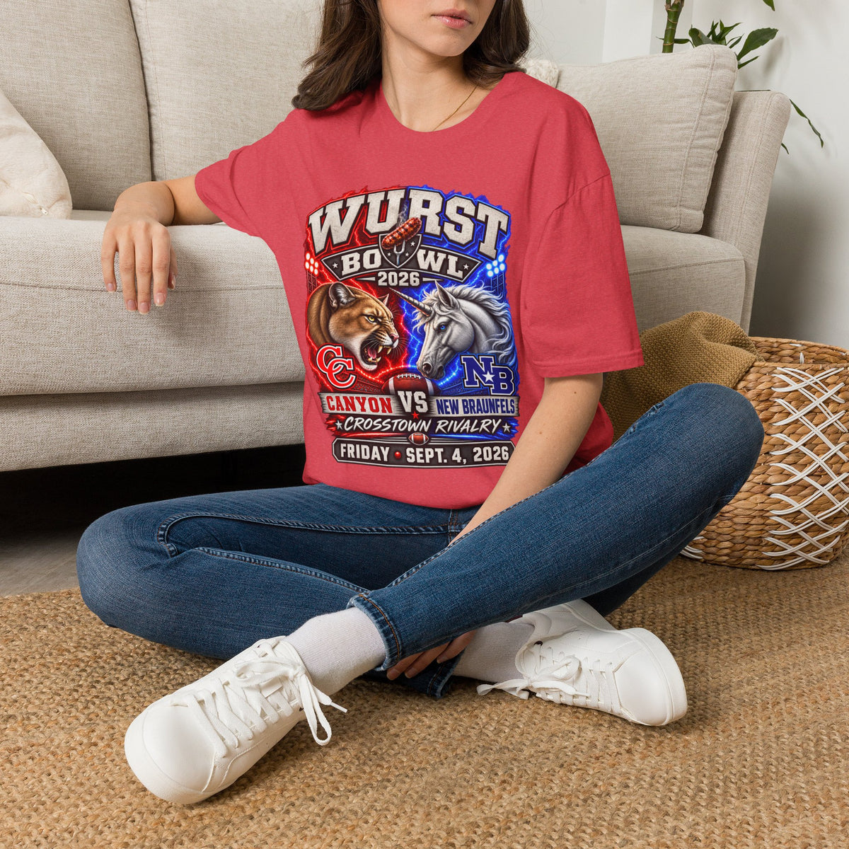 Wurst Bowl 2026 T‑Shirt — Rivalry Game Day Tee (Sausage vs. Unicorn)