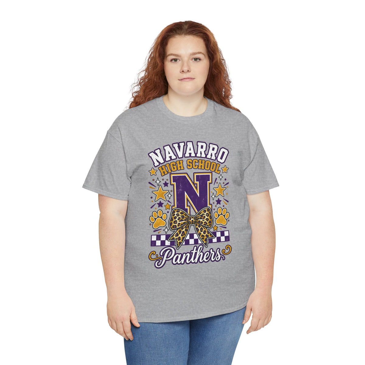 Navarro Panthers High School Tee — 'N' Leopard Ribbon Paw Print Design