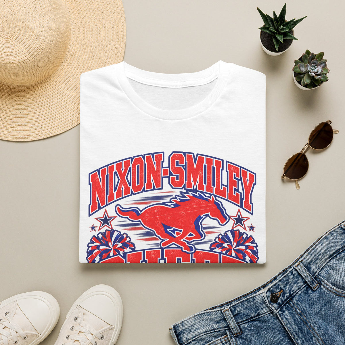 Nixon-Smiley Mustangs Cheer Mom T-Shirt — Personalized School Spirit Tee