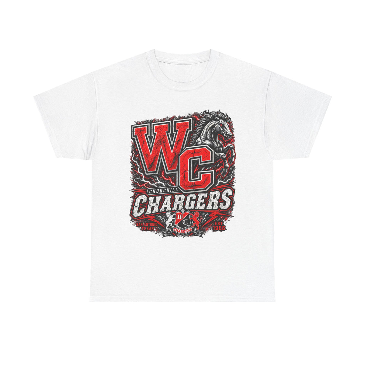 Chargers WC Mascot T-Shirt — Bold Red & Black School Spirit Tee