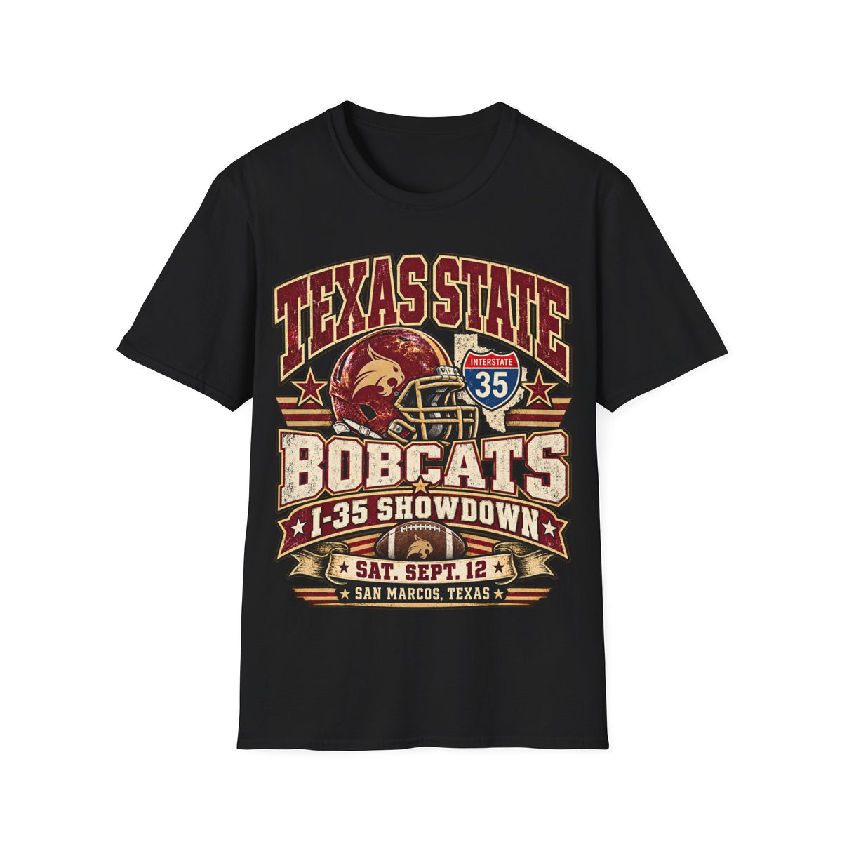 Texas State Bobcats Football T‑Shirt – I‑35 Showdown Game Day Tee