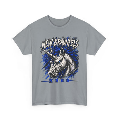 New Braunfels Unicorn Graphic Tee — Bold Blue Mythical Horse Shirt