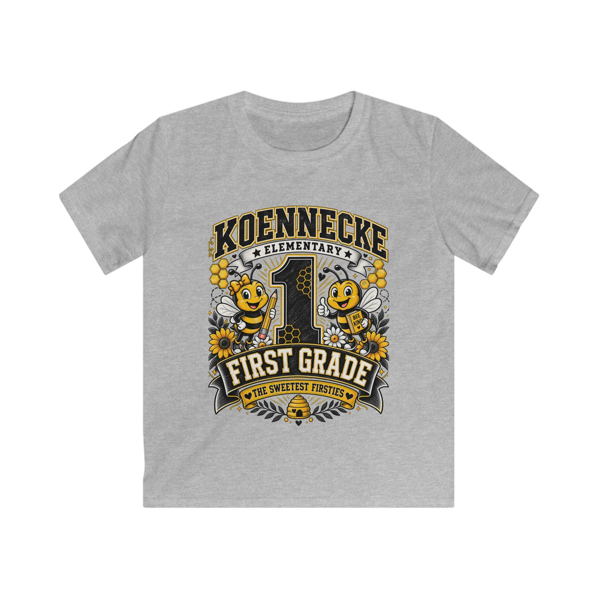 First Grade Kids Tee — 'Koennecke Elementary' Back-to-School Bee Design