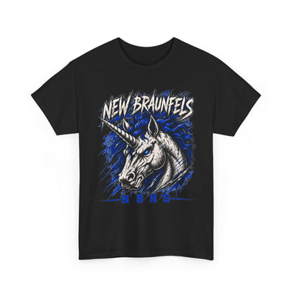 New Braunfels Unicorn Graphic Tee — Bold Blue Mythical Horse Shirt