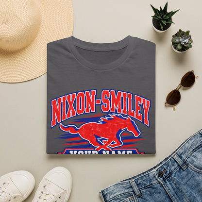 Customizable Mustang Team T-Shirt — 'Nixon-SMiley' Personalized Jersey Tee