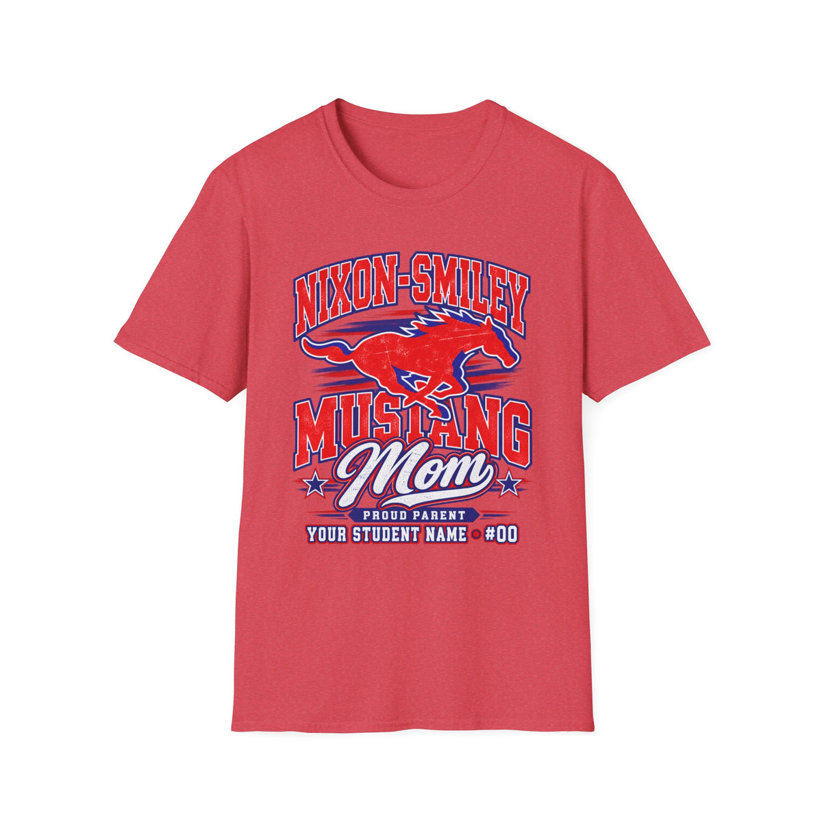 Mustang Mom T‑Shirt — Nixon‑Smiley School Spirit Tee (Customizable Student Name)