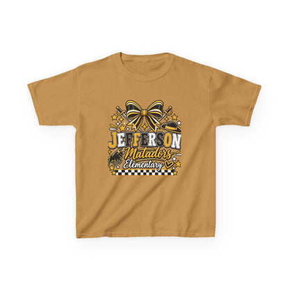 Jefferson Matadors Elementary Kids T-Shirt — School Spirit Bow & Mascot Tee