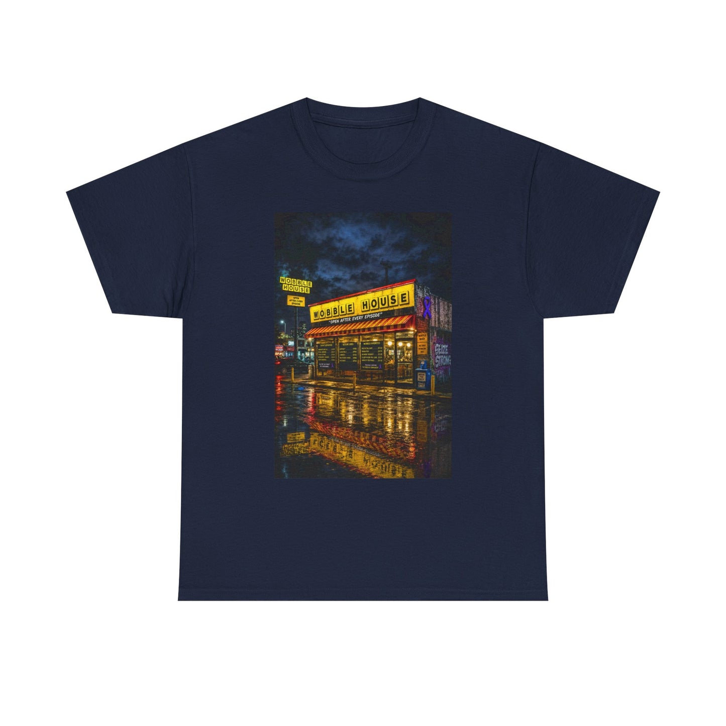 Diner Neon Night T-Shirt — Retro Rainy Cityscape Graphic Tee