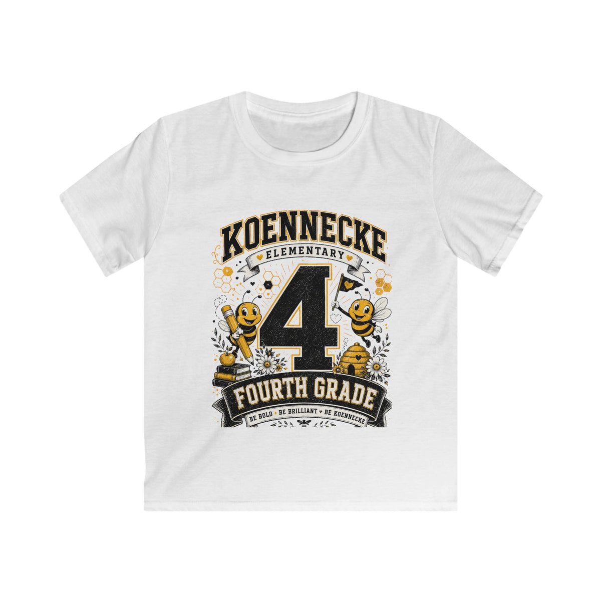 Koennecke Elementary Fourth Grade Kids T‑Shirt — '4 Fourth Grade' Bee School Tee