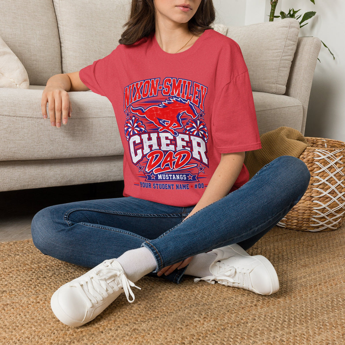 Nixon-Smiley Mustangs Cheer Dad T-Shirt — School Spirit Fan Tee