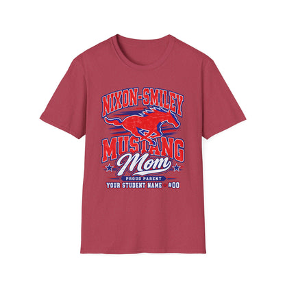 Mustang Mom T‑Shirt — Nixon‑Smiley School Spirit Tee (Customizable Student Name)
