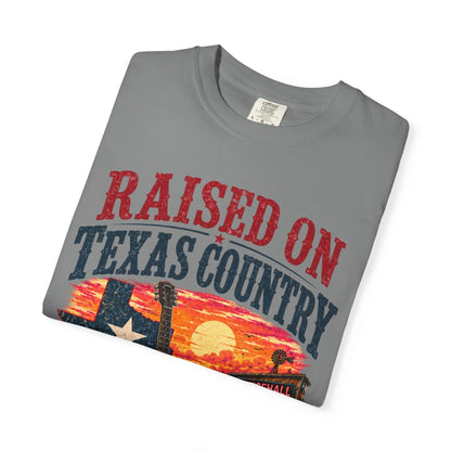 Raised on Texas Country T-Shirt — Gonzales TX Vintage Guitar Sunset Tee
