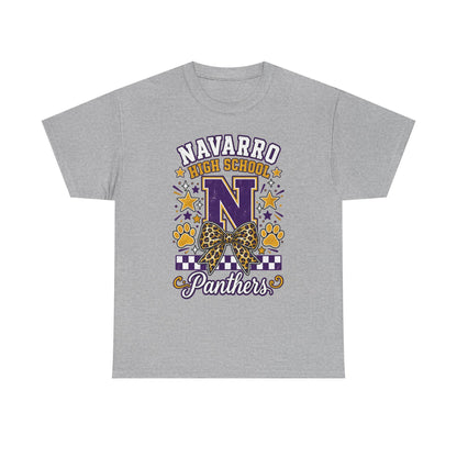 Navarro Panthers High School Tee — 'N' Leopard Ribbon Paw Print Design