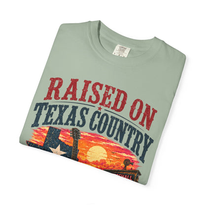 Raised on Texas Country T-Shirt — Gonzales TX Vintage Guitar Sunset Tee