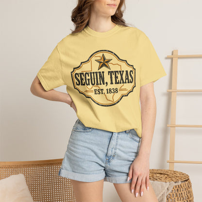 Seguin, Texas Vintage Badge T-Shirt — Est. 1838 Cotton Tee