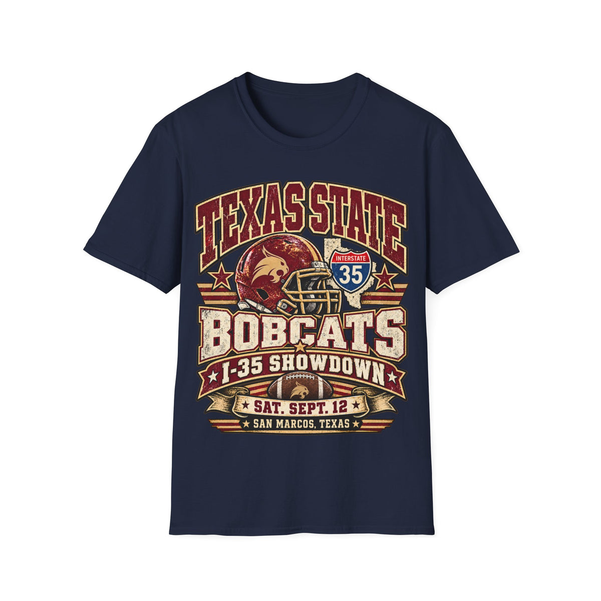Texas State Bobcats Football T‑Shirt – I‑35 Showdown Game Day Tee