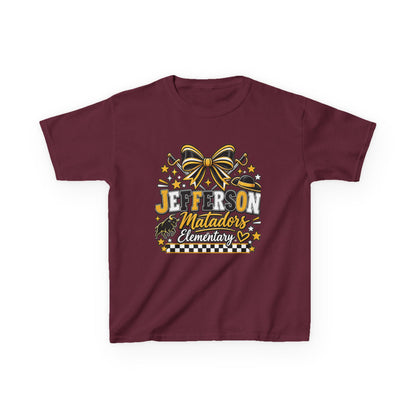 Jefferson Matadors Elementary Kids T-Shirt — School Spirit Bow & Mascot Tee